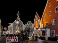 The historic center of Abensberg, Bavaria, Germany, on December 5, 2024, becomes a festive destination during the Christmas season. The trad...