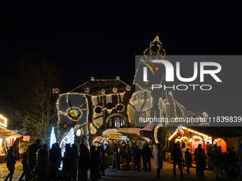 The KunstHaus (Art House) in Abensberg, Bavaria, Germany, on December 5, 2024, features Christmas illumination with its extremely sloping to...