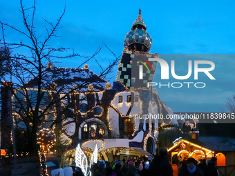 The KunstHaus (Art House) in Abensberg, Bavaria, Germany, on December 5, 2024, features Christmas illumination with its extremely sloping to...