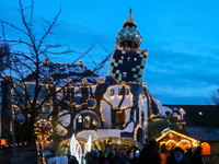 The KunstHaus (Art House) in Abensberg, Bavaria, Germany, on December 5, 2024, features Christmas illumination with its extremely sloping to...