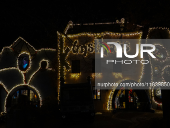 The KunstHaus (Art House) in Abensberg, Bavaria, Germany, on December 5, 2024, features Christmas illumination with its extremely sloping to...