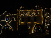 The KunstHaus (Art House) in Abensberg, Bavaria, Germany, on December 5, 2024, features Christmas illumination with its extremely sloping to...