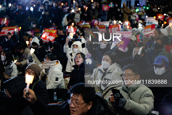 Thousands of citizens gather across from the National Assembly to demand the impeachment of President Yoon Suk-yeol in Seoul, South Korea, o...