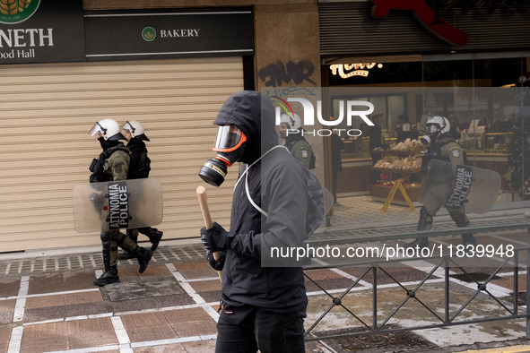 People protest in Athens, Greece, on December 6, 2024, marking the 16th anniversary of the death of 15-year-old Alexis Grigoropoulos, who is...