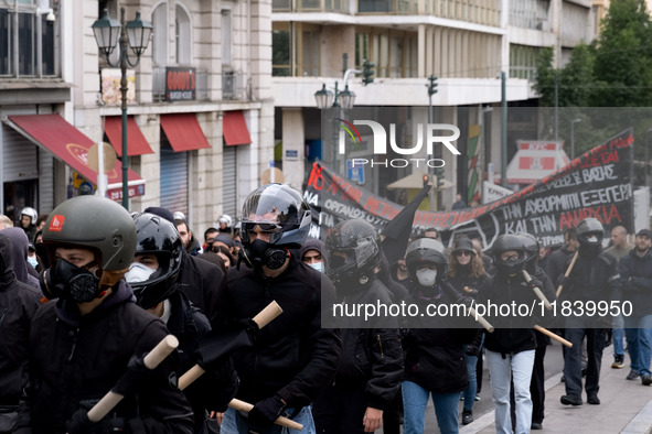 People protest in Athens, Greece, on December 6, 2024, marking the 16th anniversary of the death of 15-year-old Alexis Grigoropoulos, who is...