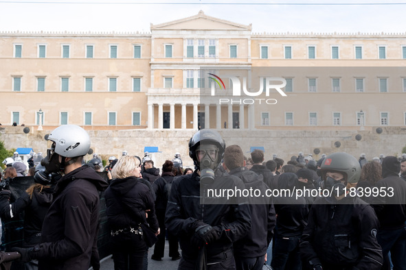 People protest in Athens, Greece, on December 6, 2024, marking the 16th anniversary of the death of 15-year-old Alexis Grigoropoulos, who is...