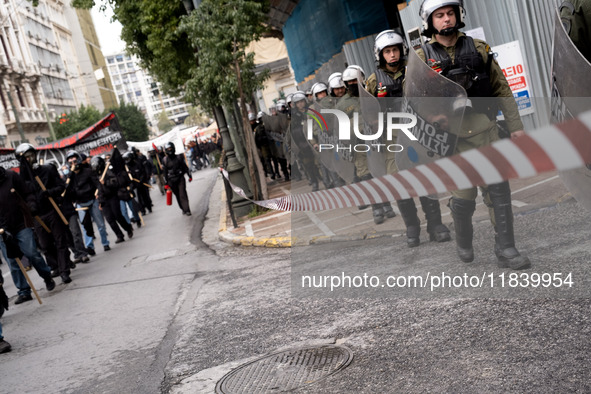 People protest in Athens, Greece, on December 6, 2024, marking the 16th anniversary of the death of 15-year-old Alexis Grigoropoulos, who is...