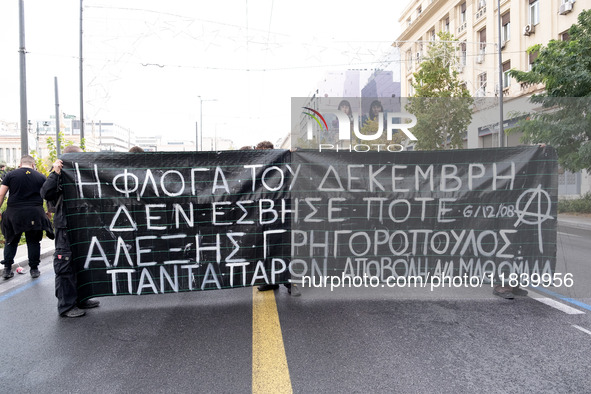 People protest in Athens, Greece, on December 6, 2024, marking the 16th anniversary of the death of 15-year-old Alexis Grigoropoulos, who is...