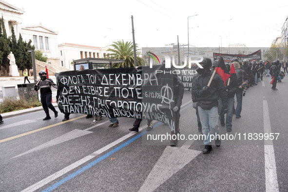 People protest in Athens, Greece, on December 6, 2024, marking the 16th anniversary of the death of 15-year-old Alexis Grigoropoulos, who is...