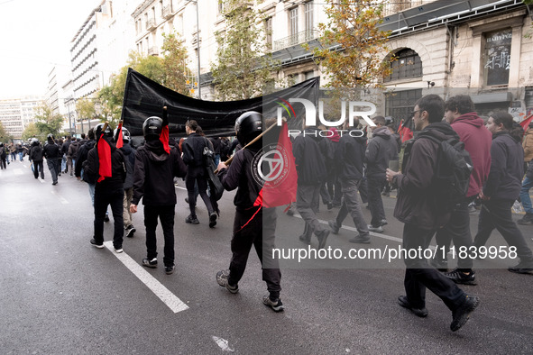 People protest in Athens, Greece, on December 6, 2024, marking the 16th anniversary of the death of 15-year-old Alexis Grigoropoulos, who is...