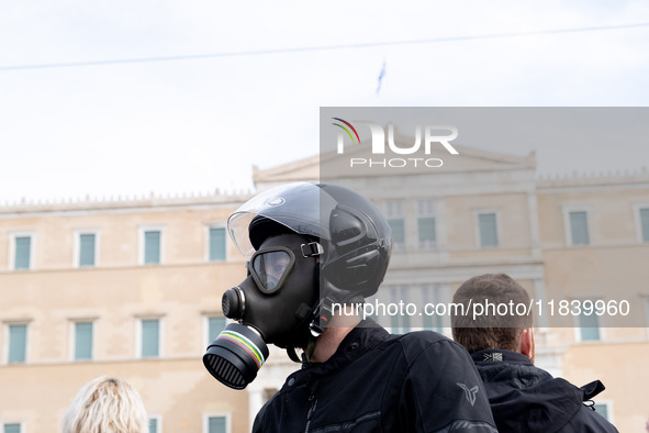 People protest in Athens, Greece, on December 6, 2024, marking the 16th anniversary of the death of 15-year-old Alexis Grigoropoulos, who is...