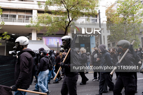 People protest in Athens, Greece, on December 6, 2024, marking the 16th anniversary of the death of 15-year-old Alexis Grigoropoulos, who is...