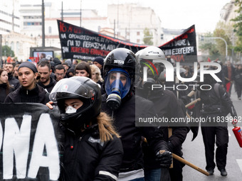 People protest in Athens, Greece, on December 6, 2024, marking the 16th anniversary of the death of 15-year-old Alexis Grigoropoulos, who is...