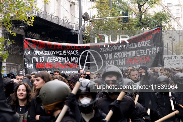 People protest in Athens, Greece, on December 6, 2024, marking the 16th anniversary of the death of 15-year-old Alexis Grigoropoulos, who is...