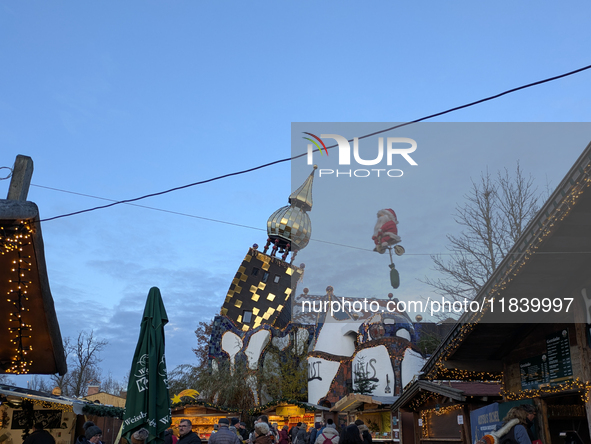 The Christmas Market at KunstHaus Abensberg, Arthouse Abensberg, in the historic center of Abensberg, Bavaria, Germany, on December 5, 2024,...