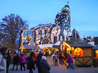 The Christmas Market at KunstHaus Abensberg, Arthouse Abensberg, in the historic center of Abensberg, Bavaria, Germany, on December 5, 2024,...