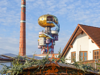 The Christmas Market at Kuchlbauer Turm, Kuchlbauer Tower, in Abensberg, Bavaria, Germany, on December 5, 2024, becomes a festive destinatio...