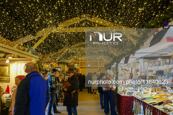 The historic center of Abensberg, Bavaria, Germany, on December 5, 2024, becomes a festive destination during the Christmas season. The trad...