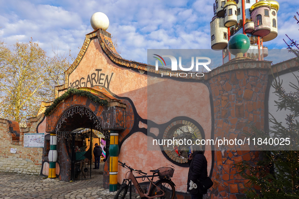 The Christmas Market at Kuchlbauer Turm, Kuchlbauer Tower, in Abensberg, Bavaria, Germany, on December 5, 2024, becomes a festive destinatio...