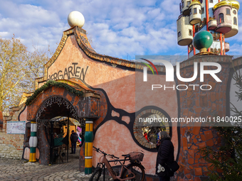 The Christmas Market at Kuchlbauer Turm, Kuchlbauer Tower, in Abensberg, Bavaria, Germany, on December 5, 2024, becomes a festive destinatio...