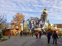 The Christmas Market at KunstHaus Abensberg, Arthouse Abensberg, in the historic center of Abensberg, Bavaria, Germany, on December 5, 2024,...