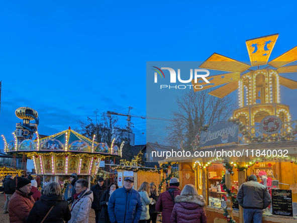 The historic center of Abensberg, Bavaria, Germany, on December 5, 2024, becomes a festive destination during the Christmas season. The trad...