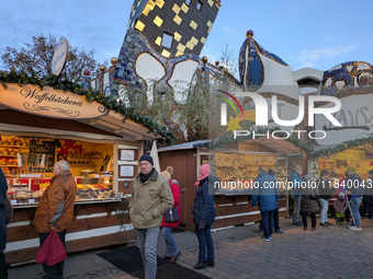 The Christmas Market at KunstHaus Abensberg, Arthouse Abensberg, in the historic center of Abensberg, Bavaria, Germany, on December 5, 2024,...