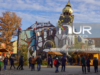 The Christmas Market at KunstHaus Abensberg, Arthouse Abensberg, in the historic center of Abensberg, Bavaria, Germany, on December 5, 2024,...