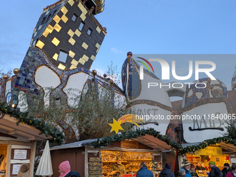 The Christmas Market at KunstHaus Abensberg, Arthouse Abensberg, in the historic center of Abensberg, Bavaria, Germany, on December 5, 2024,...