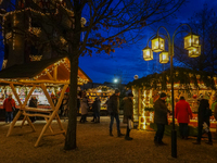 The historic center of Abensberg, Bavaria, Germany, on December 5, 2024, becomes a festive destination during the Christmas season. The trad...