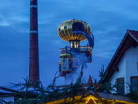 The Christmas Market at Kuchlbauer Turm, Kuchlbauer Tower, in Abensberg, Bavaria, Germany, on December 5, 2024, becomes a festive destinatio...