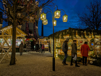 The Christmas Market at Kuchlbauer Turm, Kuchlbauer Tower, in Abensberg, Bavaria, Germany, on December 5, 2024, becomes a festive destinatio...