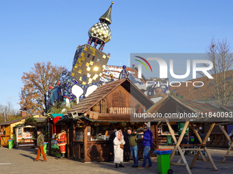 The Christmas Market at KunstHaus Abensberg, Arthouse Abensberg, in the historic center of Abensberg, Bavaria, Germany, on December 5, 2024,...