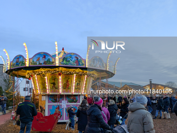 The historic center of Abensberg, Bavaria, Germany, on December 5, 2024, becomes a festive destination during the Christmas season. The trad...