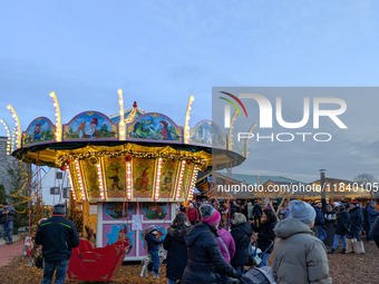 The historic center of Abensberg, Bavaria, Germany, on December 5, 2024, becomes a festive destination during the Christmas season. The trad...