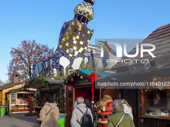 The Christmas Market at KunstHaus Abensberg, Arthouse Abensberg, in the historic center of Abensberg, Bavaria, Germany, on December 5, 2024,...