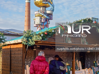 The Christmas Market at Kuchlbauer Turm, Kuchlbauer Tower, in Abensberg, Bavaria, Germany, on December 5, 2024, becomes a festive destinatio...