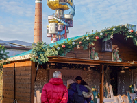 The Christmas Market at Kuchlbauer Turm, Kuchlbauer Tower, in Abensberg, Bavaria, Germany, on December 5, 2024, becomes a festive destinatio...