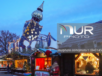 The Christmas Market at KunstHaus Abensberg, Arthouse Abensberg, in the historic center of Abensberg, Bavaria, Germany, on December 5, 2024,...