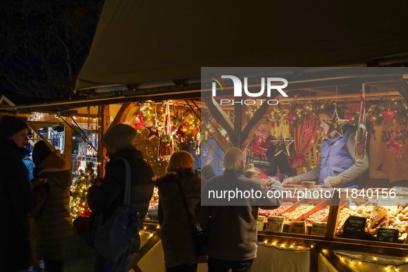 The historic center of Abensberg, Bavaria, Germany, on December 5, 2024, becomes a festive destination during the Christmas season. The trad...