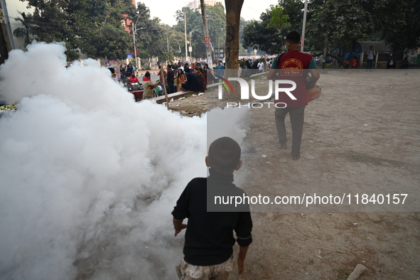 An employee of Dhaka South City Corporation sprays pesticide to kill mosquitoes in Dhaka, Bangladesh, on December 6, 2024. Since January 1,...