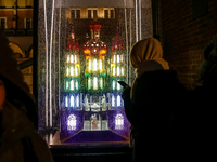 Nativity scene is seen on the Main Square as Christmas decorations become present in Krakow, Poland on October 6, 2024. Krakow has a long an...