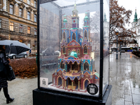 Nativity scene is seen on Matejko Square as Christmas decorations become present in Krakow, Poland on October 6, 2024. Krakow has a long and...