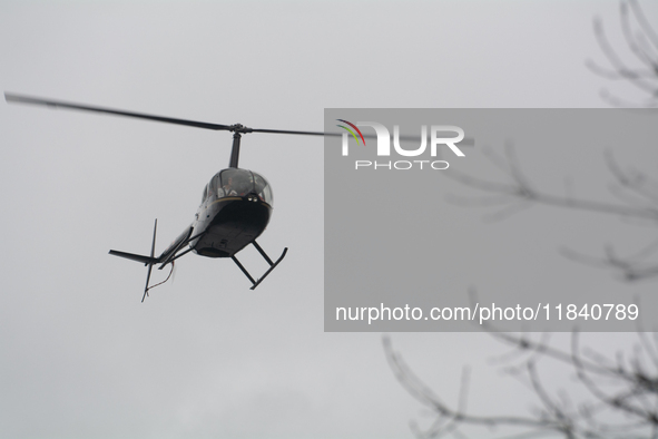 The helicopter with Santa Claus arrives in Essen Steele, Germany, on December 6, 2024. 