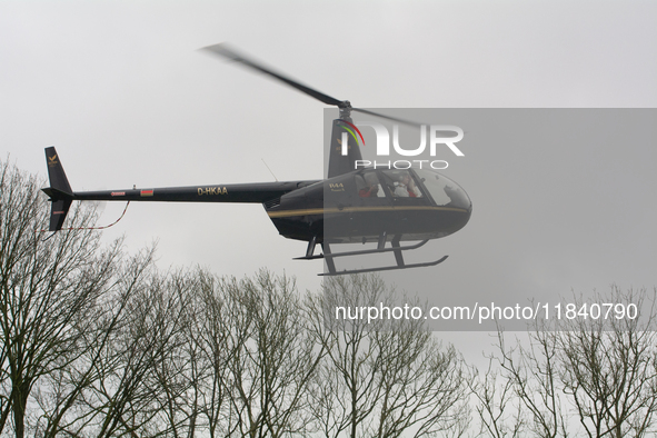 The helicopter with Santa Claus arrives in Essen Steele, Germany, on December 6, 2024. 