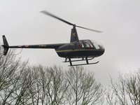 The helicopter with Santa Claus arrives in Essen Steele, Germany, on December 6, 2024. (