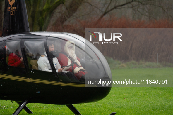 The helicopter with Santa Claus arrives in Essen Steele, Germany, on December 6, 2024. 