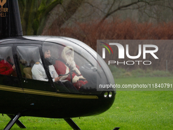 The helicopter with Santa Claus arrives in Essen Steele, Germany, on December 6, 2024. (