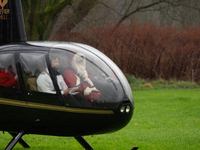 The helicopter with Santa Claus arrives in Essen Steele, Germany, on December 6, 2024. (