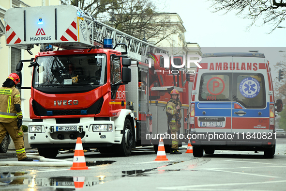 Police, city guards and fire services exercise emergency drills at the US embassy in Warsaw, Poland on 06 December, 2024. Emergency services...